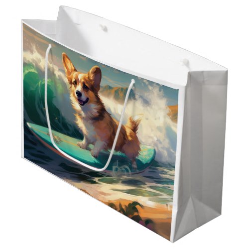 Corgi  Beach Surfing Painting  Large Gift Bag