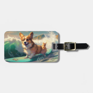 Corgi Beach Surfing Painting Luggage Tag