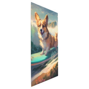 Corgi Beach Surfing Painting Metal Print