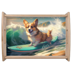 Corgi Beach Surfing Painting Serving Tray