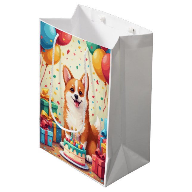 Corgi Birthday Celebration Medium Gift Bag (Front Angled)