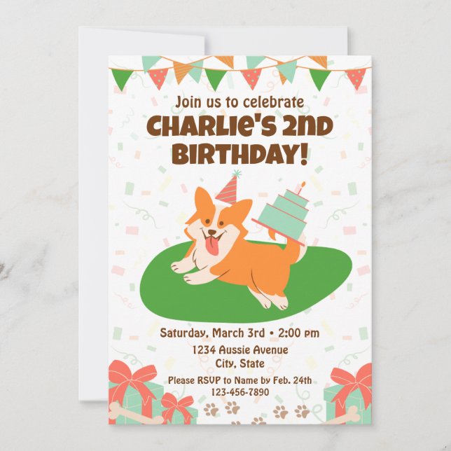 Corgi Birthday Invitation (Front)