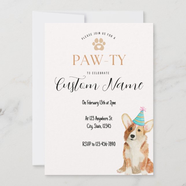 Corgi Birthday Paw-ty Invitation (Front)
