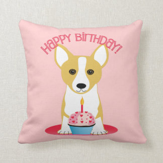 Corgi Birthday Pink Throw Pillow