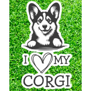 Corgi Black and White Heart Theme Sticker