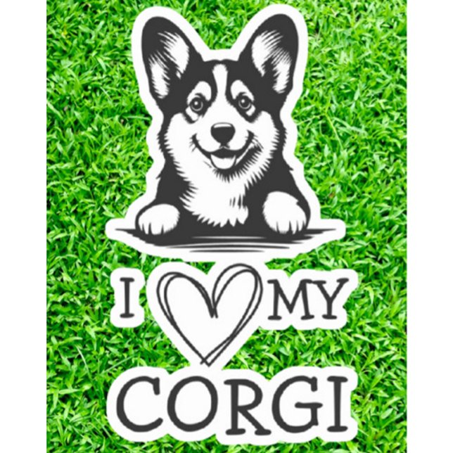 Corgi Black and White Heart Theme Sticker (Celebrate your bond with a Corgi Best Furry Friend Theme Sticker)