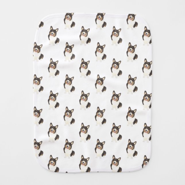 Corgi (Black Headed Tricolor) Baby Burp Cloth (Front)