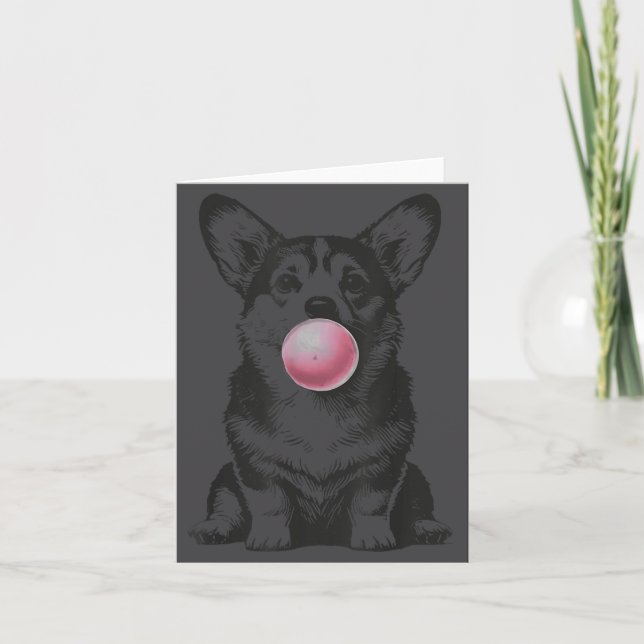 Corgi Blowing Bubble Gum Funny Dog Cartoon Meme  Card (Front)