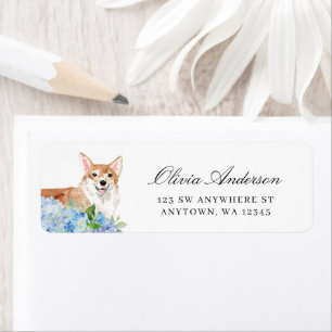 Corgi Blue Hydrangea Return Address Label