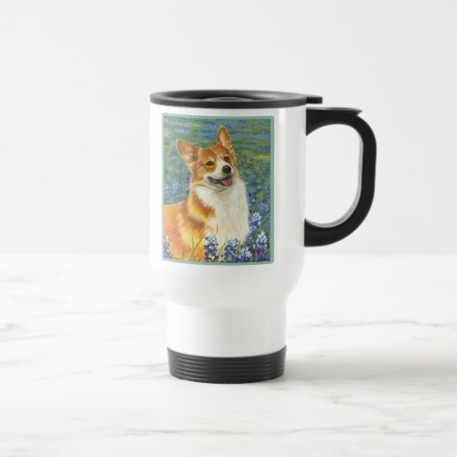 Corgi  Bluebonnets Portrait Travel Mug