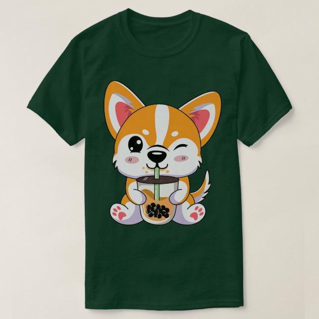 Corgi Boba Tea Bubble Anime Cute Kawaii Kids Boys  T-Shirt (Design Front)