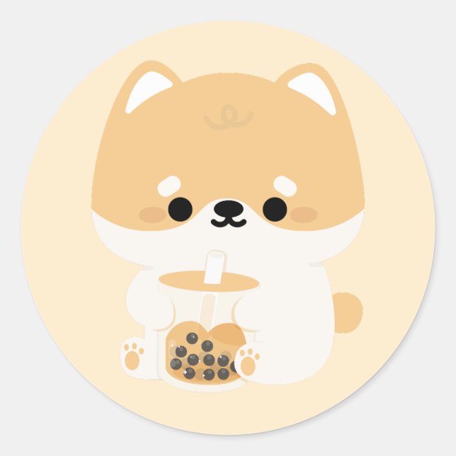 Corgi Boba Tea Classic Round Sticker (Front)