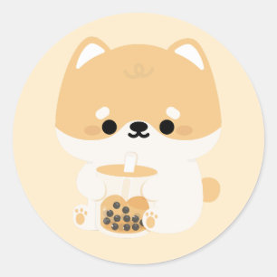 Corgi Boba Tea Classic Round Sticker