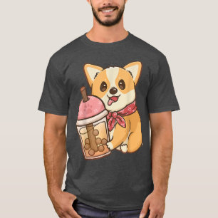 Corgi Boba Tea Milk Tea Anime Kawaii  T-Shirt