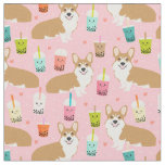 corgi boba tea pink kawaii fabric