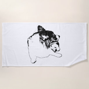 Corgi, Bold Monochrome Lines Beach Towel