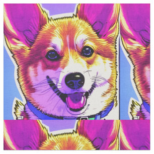 Corgi bright, bold colors fabric