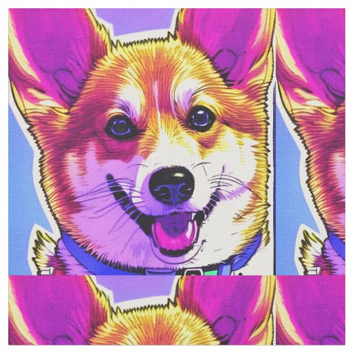 Corgi bright, bold colors fabric