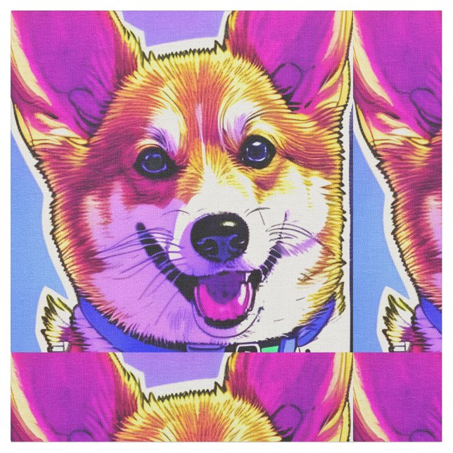 Corgi bright, bold colors fabric (Close Up)