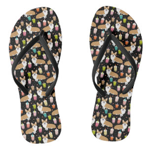 Corgi Bubble Tea - cute dog kawaii design Flip Flops