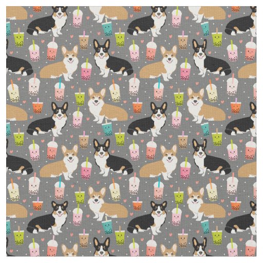 Corgi bubble tea fabric - dark
