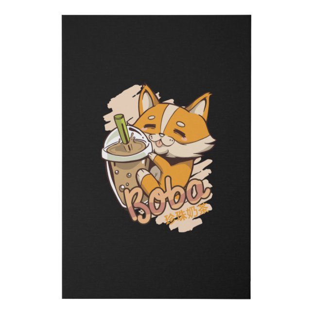 Corgi bubble tea faux canvas print (Front)