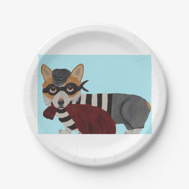 Corgi Burglar  Paper Plates (Front)