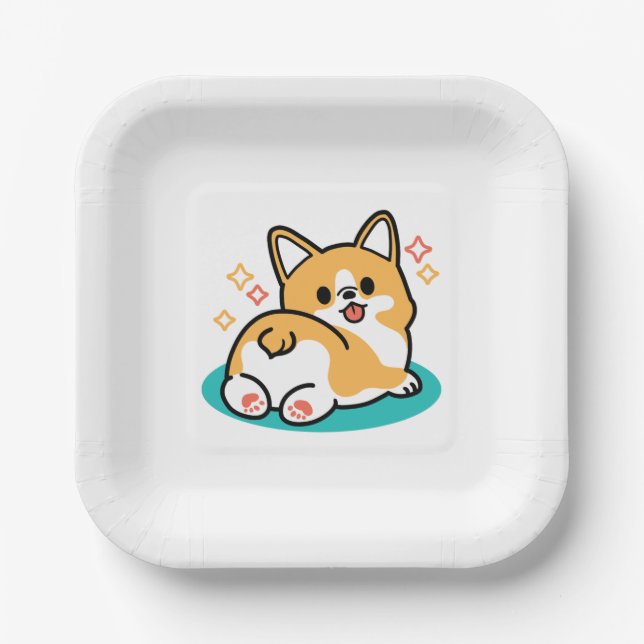 Corgi Butt and Nap Vibes – Cute Sleeping Dog Paper Plates (Front)
