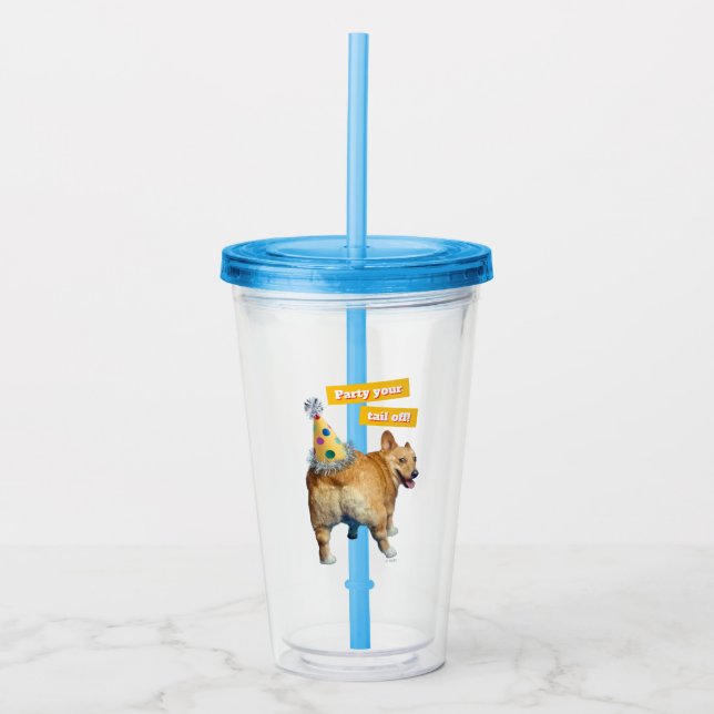 Corgi Butt Birthday Hat Acrylic Tumbler (Front)
