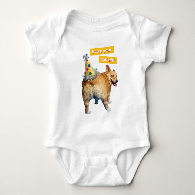 Corgi Butt Birthday Hat Baby Bodysuit (Front)