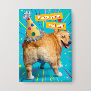 Corgi Butt Birthday Hat Button