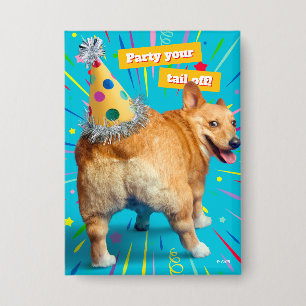 Corgi Butt Birthday Hat Button