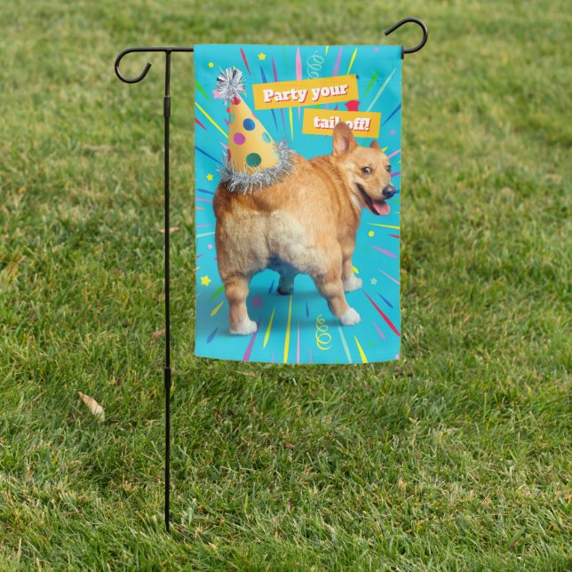 Corgi Butt Birthday Hat Garden Flag (In SItu)
