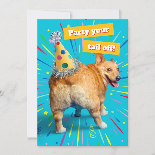 Corgi Butt Birthday Hat Invitation (Front)