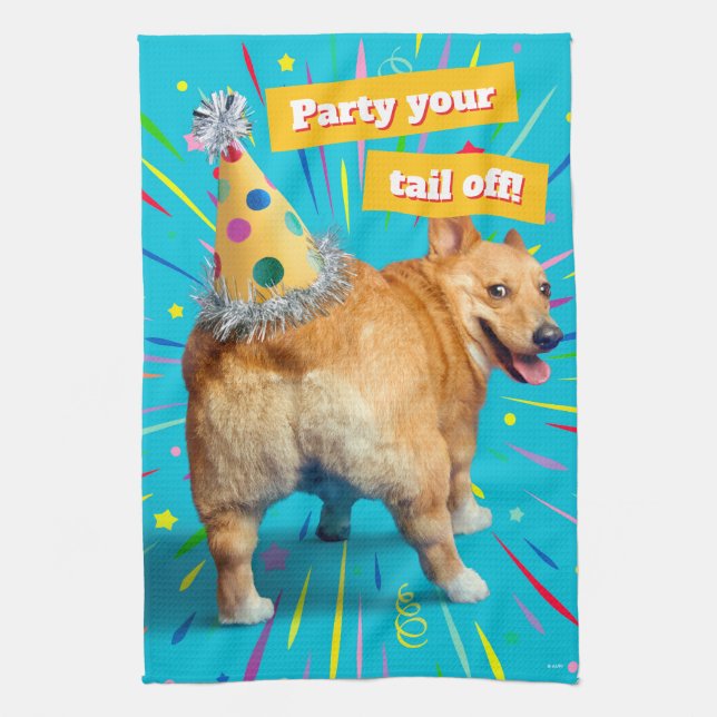 Corgi Butt Birthday Hat Kitchen Towel (Vertical)