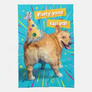 Corgi Butt Birthday Hat Kitchen Towel