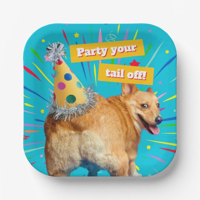 Corgi Butt Birthday Hat Paper Plates (Front)
