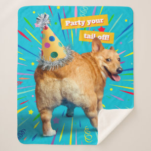 Corgi Butt Birthday Hat Sherpa Blanket