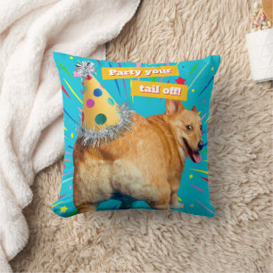 Corgi Butt Birthday Hat Throw Pillow