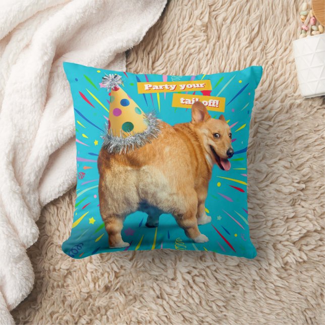Corgi Butt Birthday Hat Throw Pillow (Blanket)