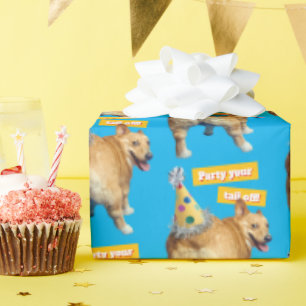 Corgi Butt Birthday Hat Wrapping Paper