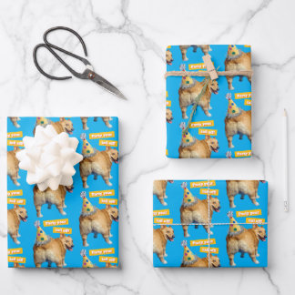 Corgi Butt Birthday Hat Wrapping Paper Sheets