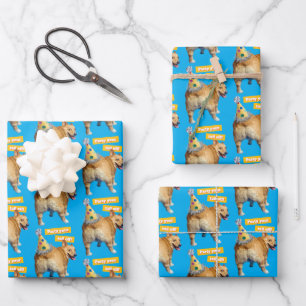 Corgi Butt Birthday Hat Wrapping Paper Sheets