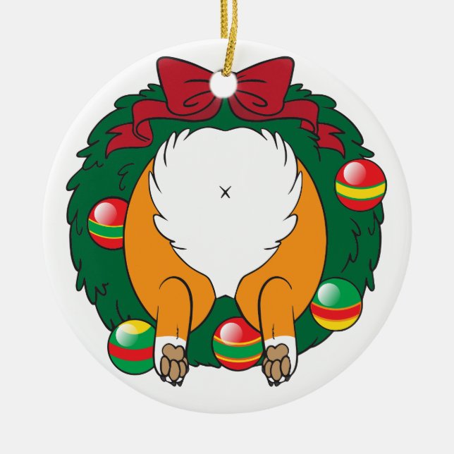 Corgi Butt Wreath Ceramic Ornament (Front)