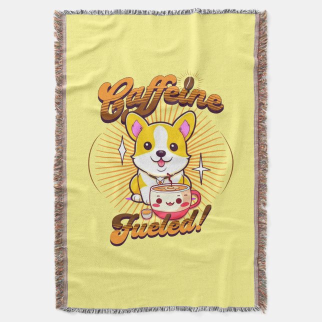 CORGI CAFFEINE FUELED! THROW BLANKET (Front Vertical)