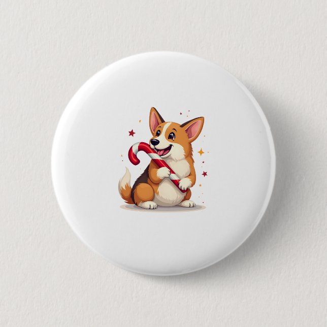 Corgi Candy Cane Joy Button (Front)