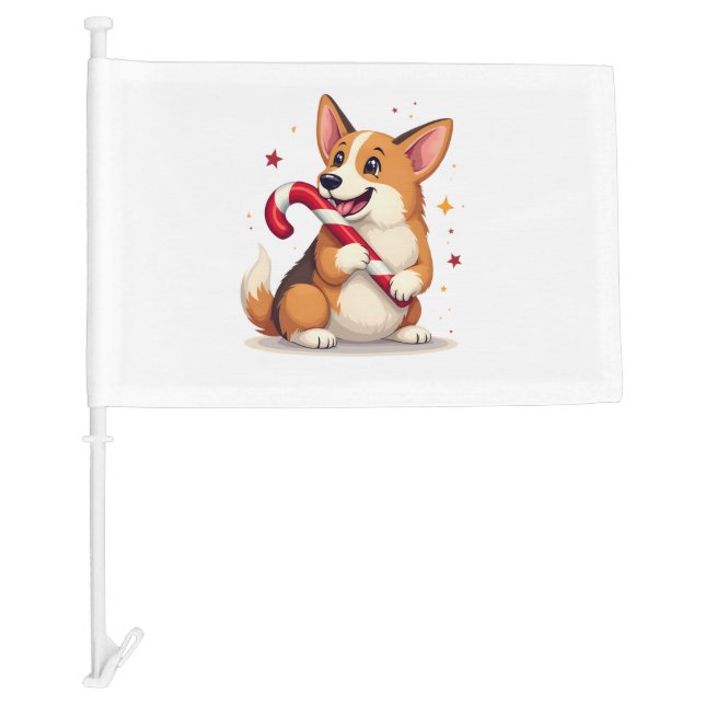 Corgi Candy Cane Joy Car Flag (Front)