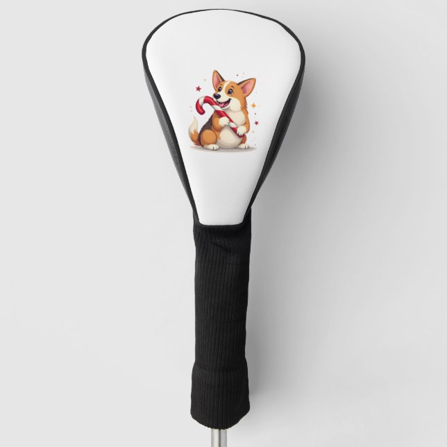 Corgi Candy Cane Joy dog Golf Head Cover (Front)