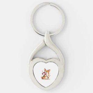 Corgi Candy Cane Joy dog Keychain