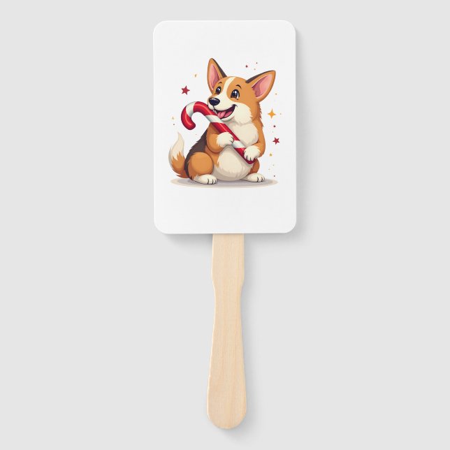 Corgi Candy Cane Joy Hand Fan (Front)